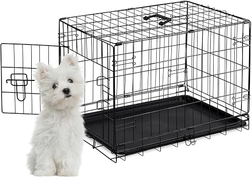 Dog Crate - Single Door 30 Inch Portable Puppy Dog Cage, Metal Wire Pet Kennel with Secure Lock, Leak-Proof Pan Tray, Foldable Design for Dogs Pets Indoor Training and Outdoor Trave