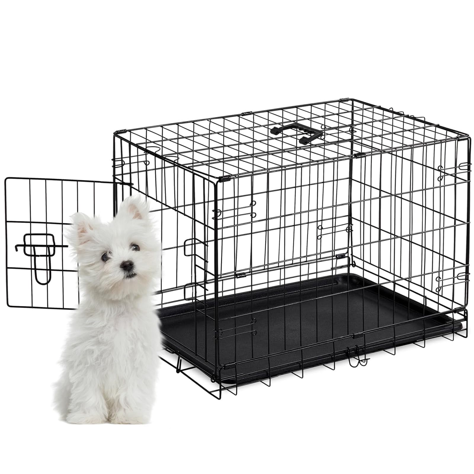 Dog Crate - Single Door 30 Inch Portable Puppy Dog Cage, Metal Wire Pet Kennel with Secure Lock, Leak-Proof Pan Tray, Foldable Design for Dogs Pets Indoor Training and Outdoor Trave