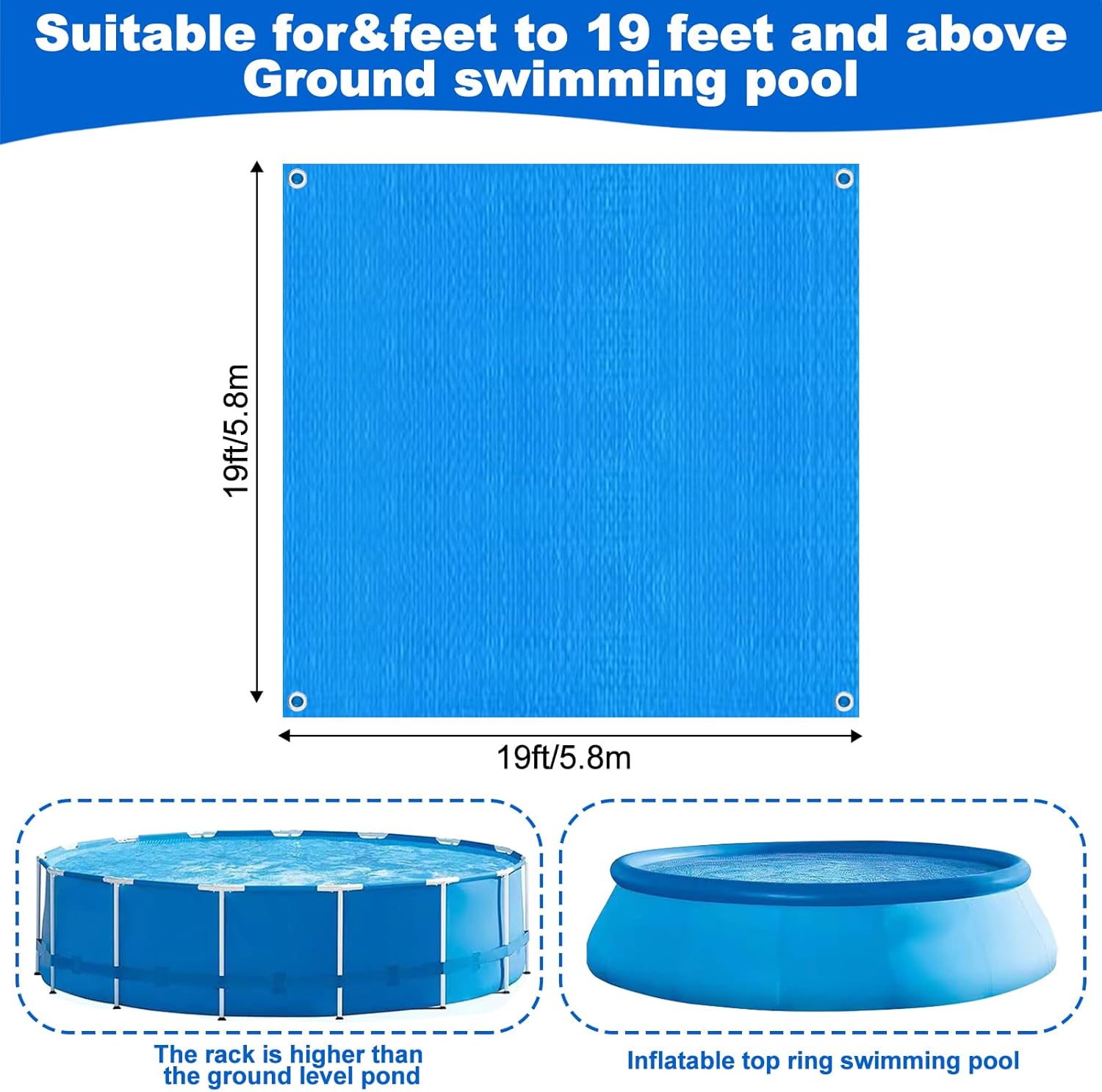 19 x 19 Ft Pool Ground Cloths,Swimming Pool Waterproof PE Swimming Pool Liner Pad for Protect Above Ground Pool Blanket for 18ft Frame Above Ground Pools Accessories Prevents Punctures