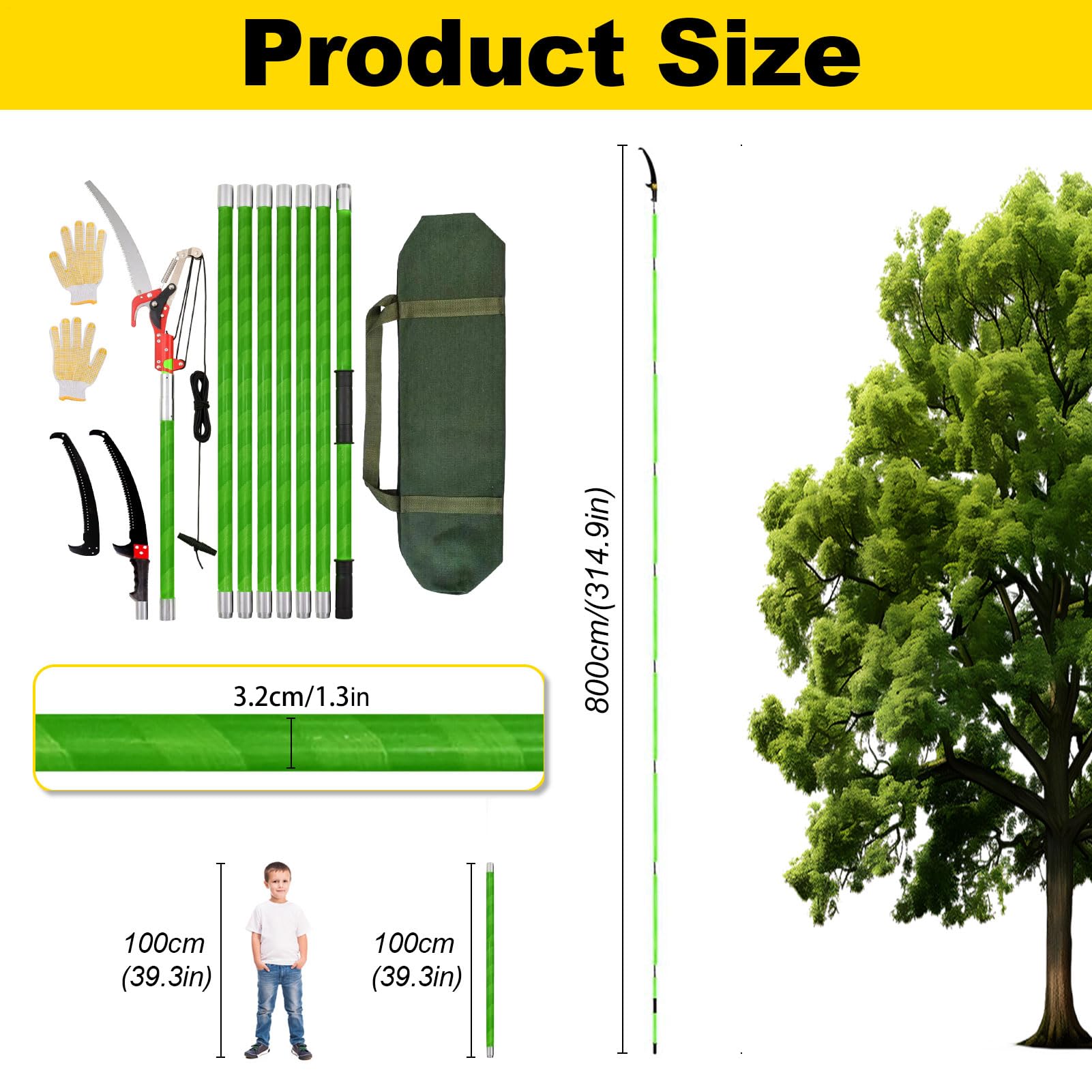 Tijeras de podar para podadoras, sierra de podar – podadora larga, longitud ajustable, podadora manual con bolsa de transporte, juego de herramientas de jardín para trabajos forestales