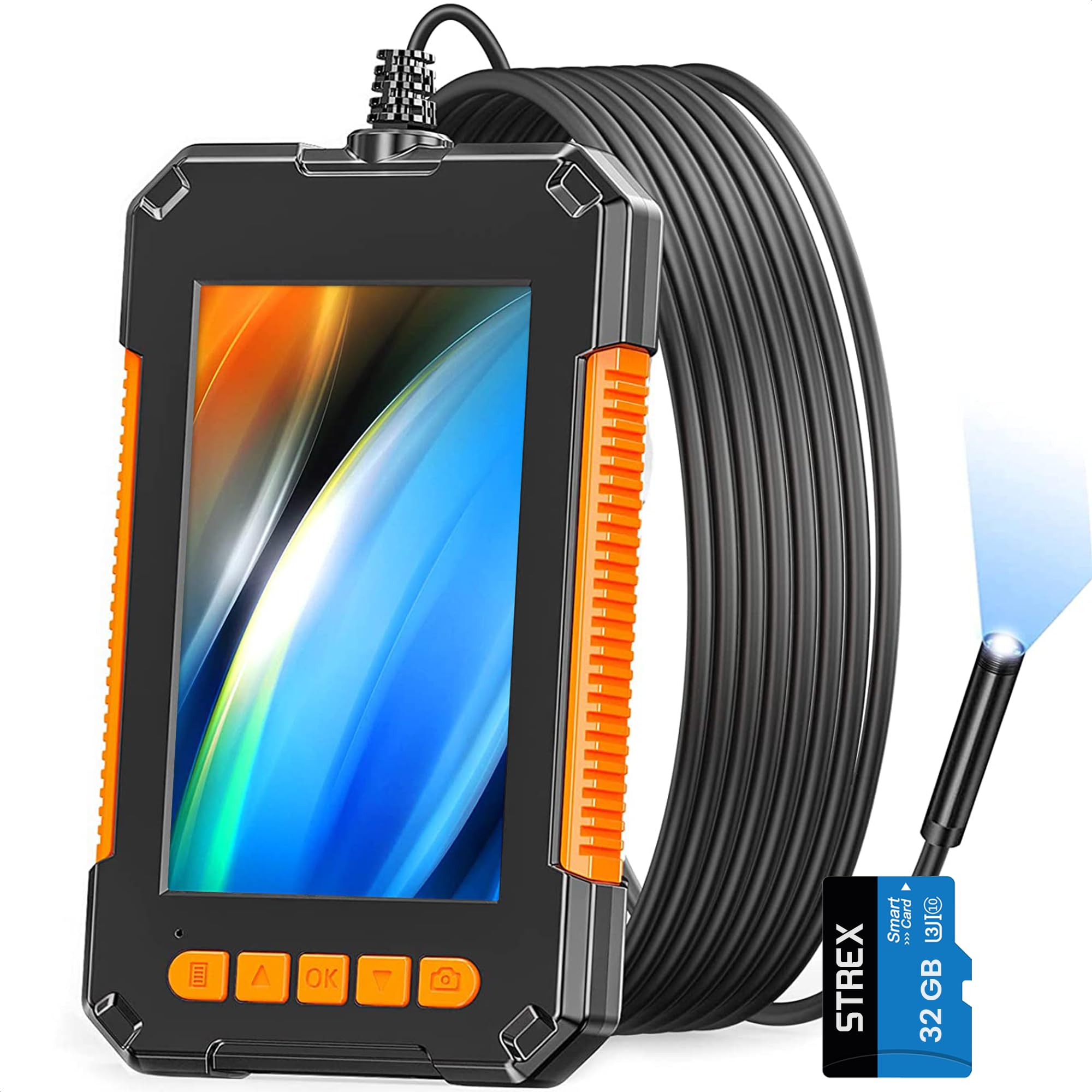 Strex Endoskopkamera mit Licht 5M - 1080P HD - 4,3“ LCD-Bildschirm - IP67 Wasserdicht - LED-Beleuchtung - Endoskop - Inspektionskamera - Inkl. 32gb microSD