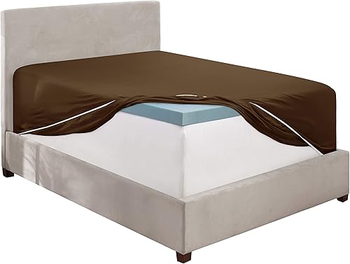 Miniatura 2 de Clara Clark Sábana bajera, bolsillo extra profundo para colchón profundo, solo sábana bajera suave de lujo, tamaño Queen, color marrón chocolate