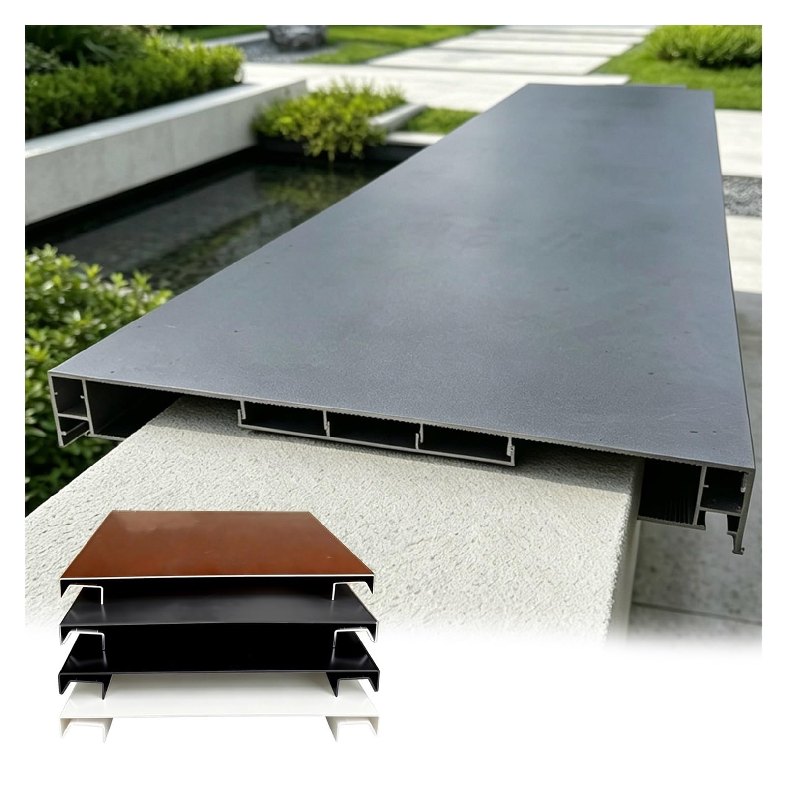 Cubremuros De Aluminio Con Canal LED | Grosor 0,2cm, para Ancho de 13-30,5cm, Albardilla para Parapeto con Vierteaguas y Base