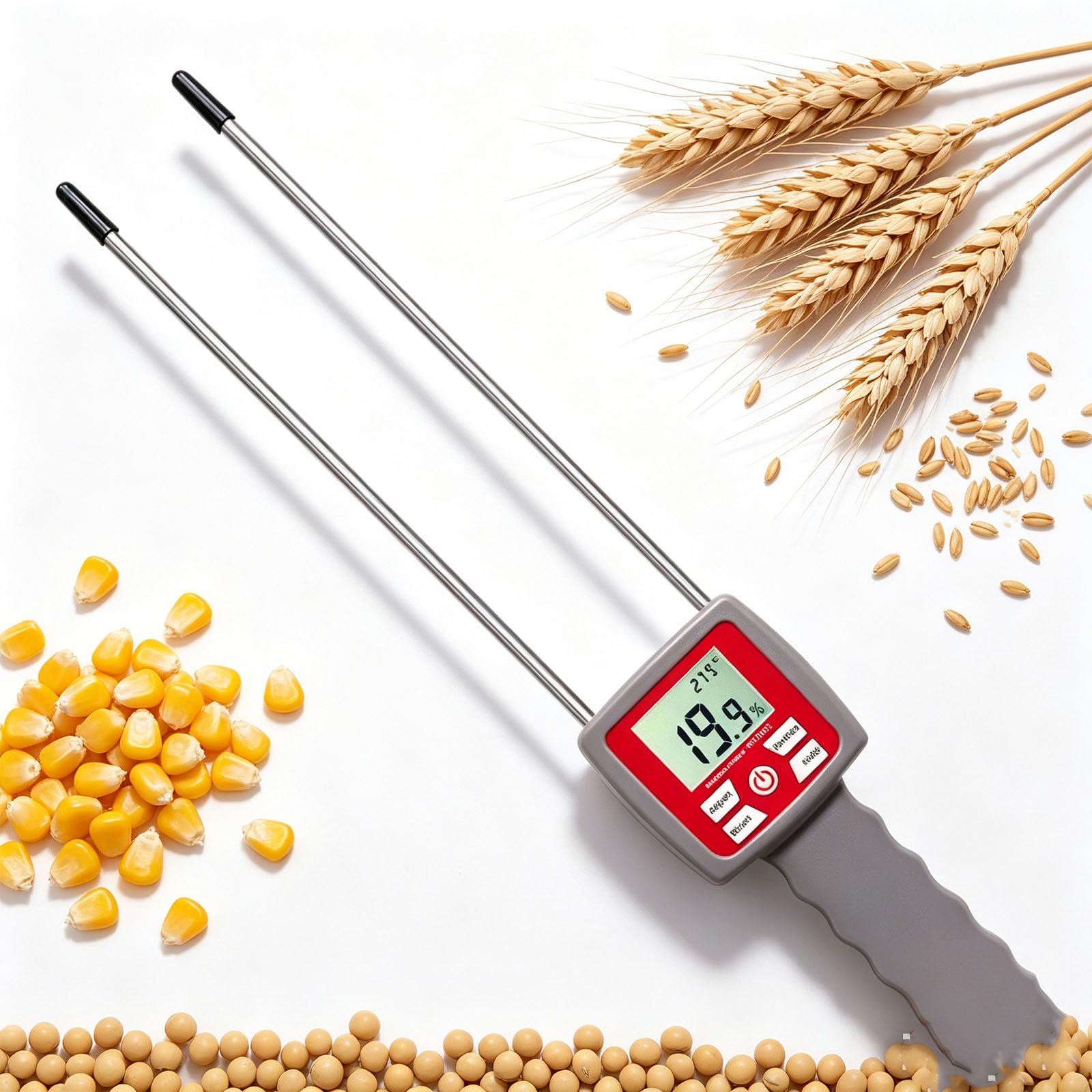 Tester Zawartości Wilgoci, Tester Wilgotności Ziarna Z Czułą Podwójną Sondą I Wyświetlaczem Lcd, Zakres 5~35%, Dokładność: 0,5%, Do Kukurydzy, Pszenicy, Soi, Ryżu I Mąki Pszennej