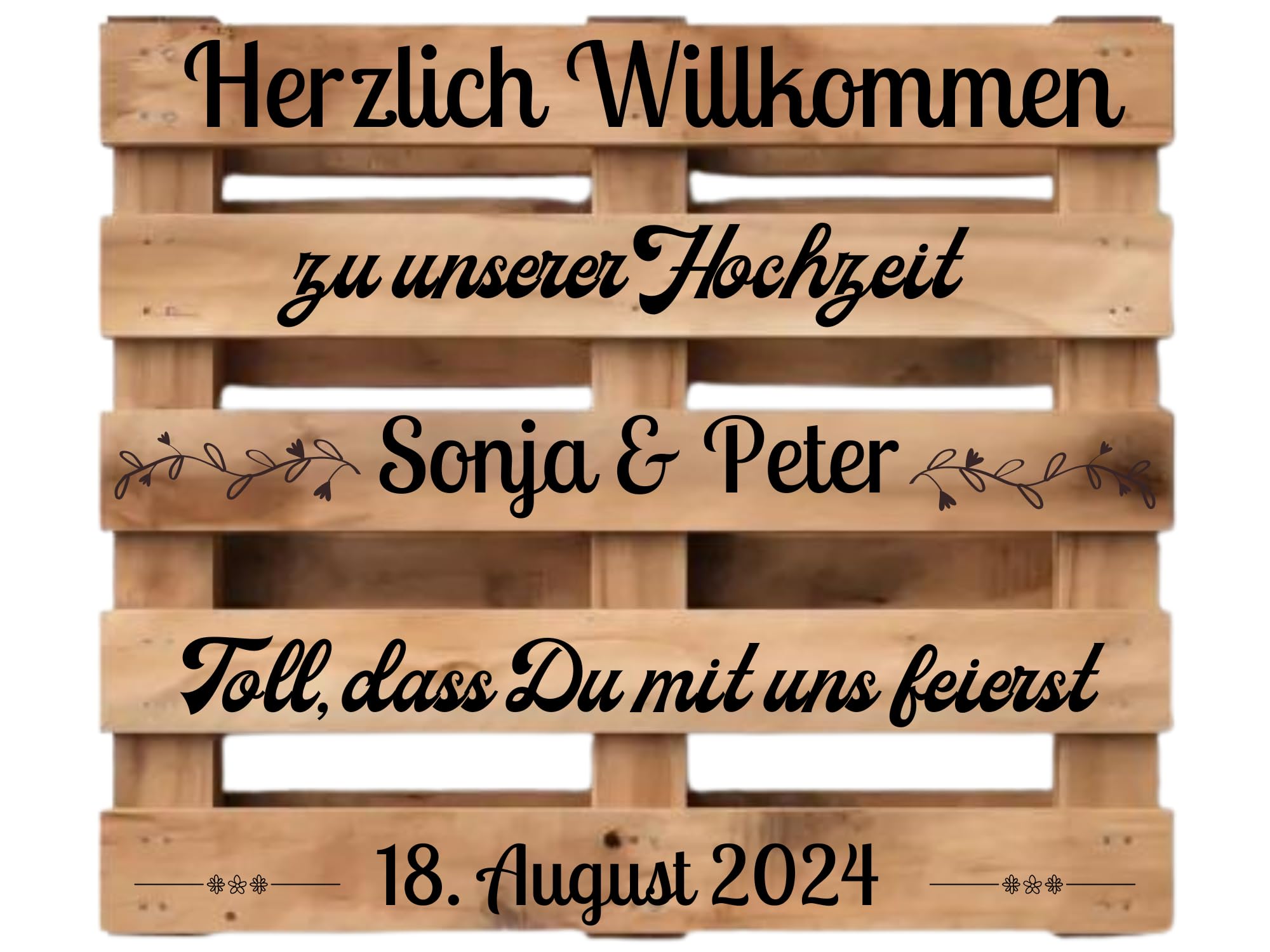 Palettenaufkleber für Hochzeit, Aufkleber für Palette,Schild personalisiert mit Namen und Hochzeitsdatum, Schwarz oder Weiß, passend für Europalette, Dekoration Diy Hochzeitspalette, Klebeschrift