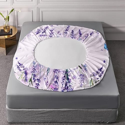 Miniatura 5 de AILONEN Juego de sábanas bajeras de tamaño matrimonial, diseño floral de lavanda floreciente, mariposa voladora, trae flores, juego de sábanas de 3