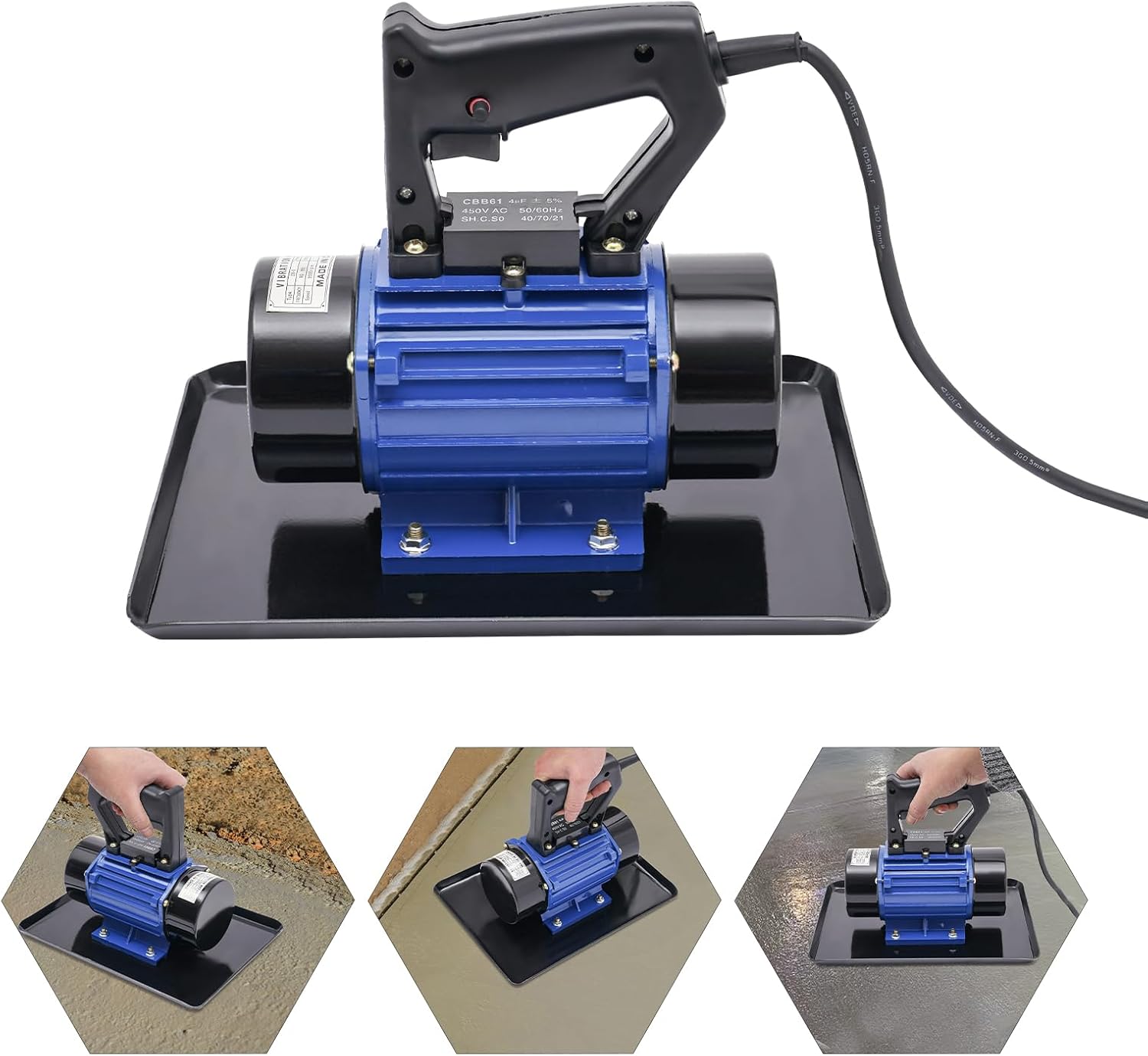 Concrete Flat Plate Trowel Hand-Held Concrete Vibrator，Concrete Vibrator Electric 110V 370W Single Phase Portable Handheld Cement Mortar Vibrating Troweling Machine (Blue, Black)