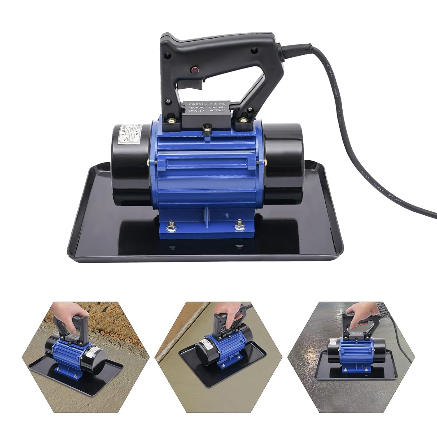 Concrete Vibrating Motor 110V, Table Motion Concrete Vibrator Machine, Single Phase AC Electric Vibrating Motor 3500rpm, Cement Smoother Power Concrete Vibrators (Blue+Black)