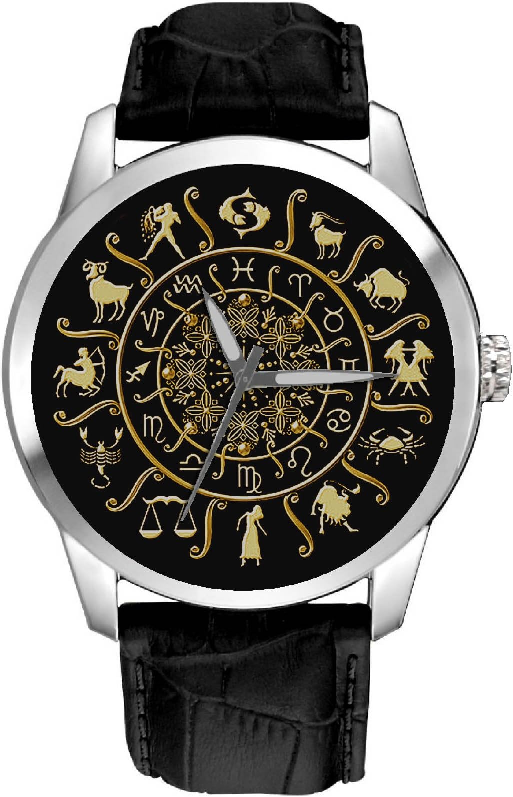 Zodiac Circle Astrology Sun Signs Classic 40 mm Unisex Chromed Brass Wrist Watch