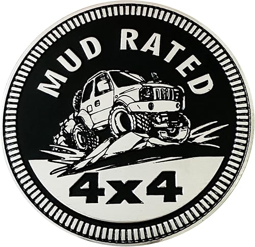 MUD - Emblema de automóvil calificado, 4 x 4, de metal, insignias de metal 3D, emblemas redondos, calcomanías de insignia de automóvil, calcomanías