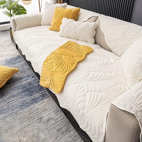 Miniatura 5 de vctops Funda de sofá acolchada con hojas de felpilla con borde festoneado, súper suave, antideslizante, protector de muebles para mascotas, niños,