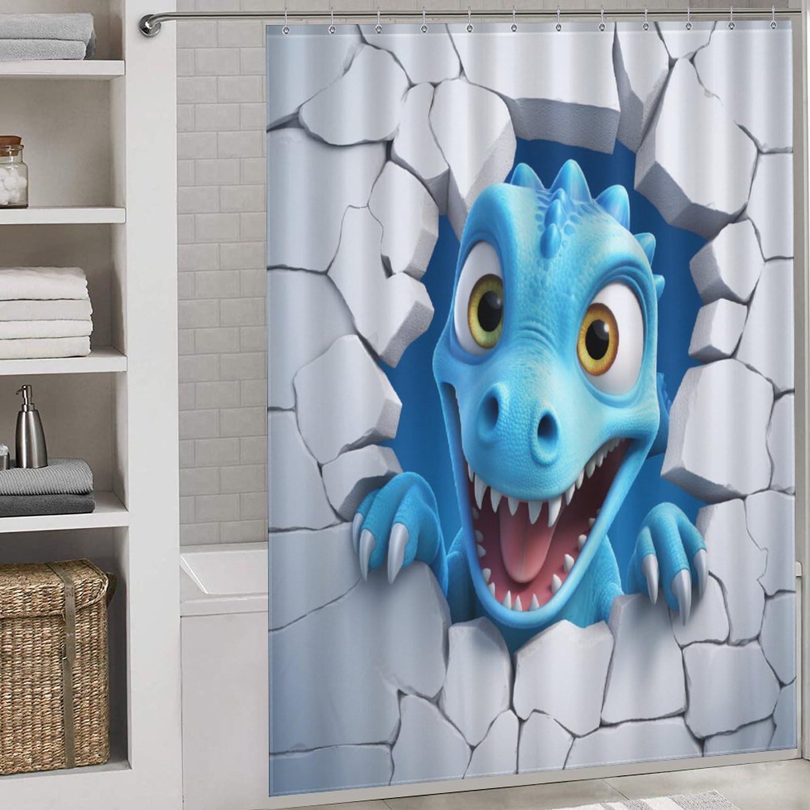 Rideau de douche dinosaure étanche 168x183cm avec 12 crochets
