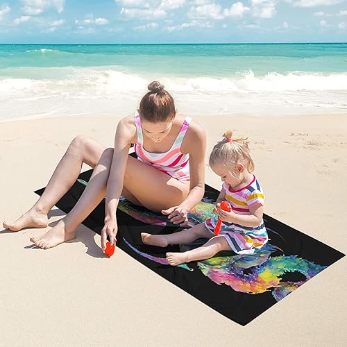 Miniatura 5 de Toalla de playa personalizada de dragón de acuarela negra con nombre, toallas de baño para deporte, béisbol, baloncesto, regalo, 30 x 60 pulgadas, 2