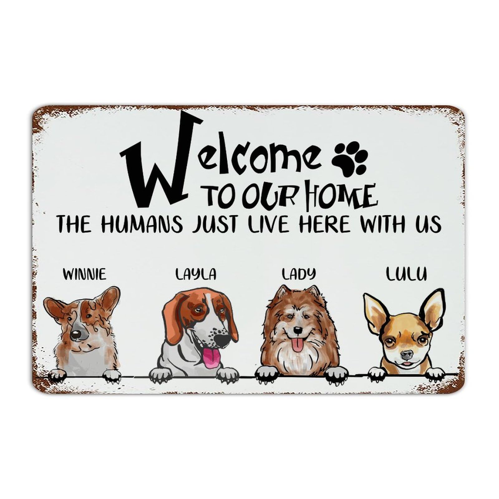 Plaque Welcome en métal pour les amoureux de compagnons à quatre pattes