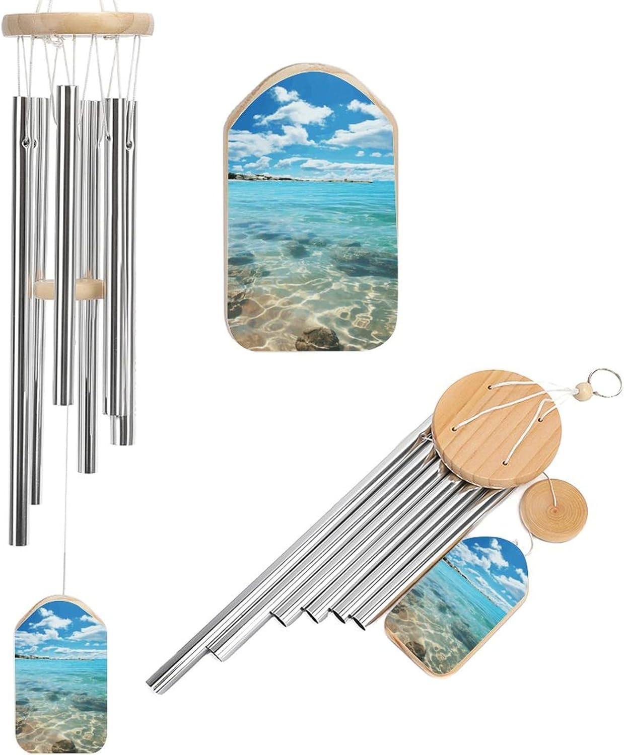 Outdoor Wind Chimes, Scenic Sea Water Printed Wind Chimes,Simple Wind Chimes,Curtain Wind Chimes for Home Decoration