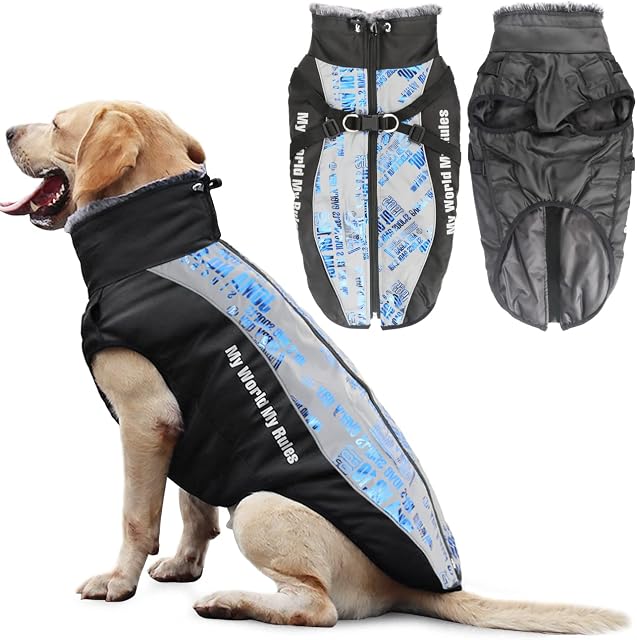 Idepet Dog Coat, ciepła kurtka dla psa, odblaskowy kombinezon śnieżny dla zwierząt, do uprawiania sportu na zewnątrz, wodoodporna odzież dla psów, strój kamizelka dla średnich i dużych psów z na