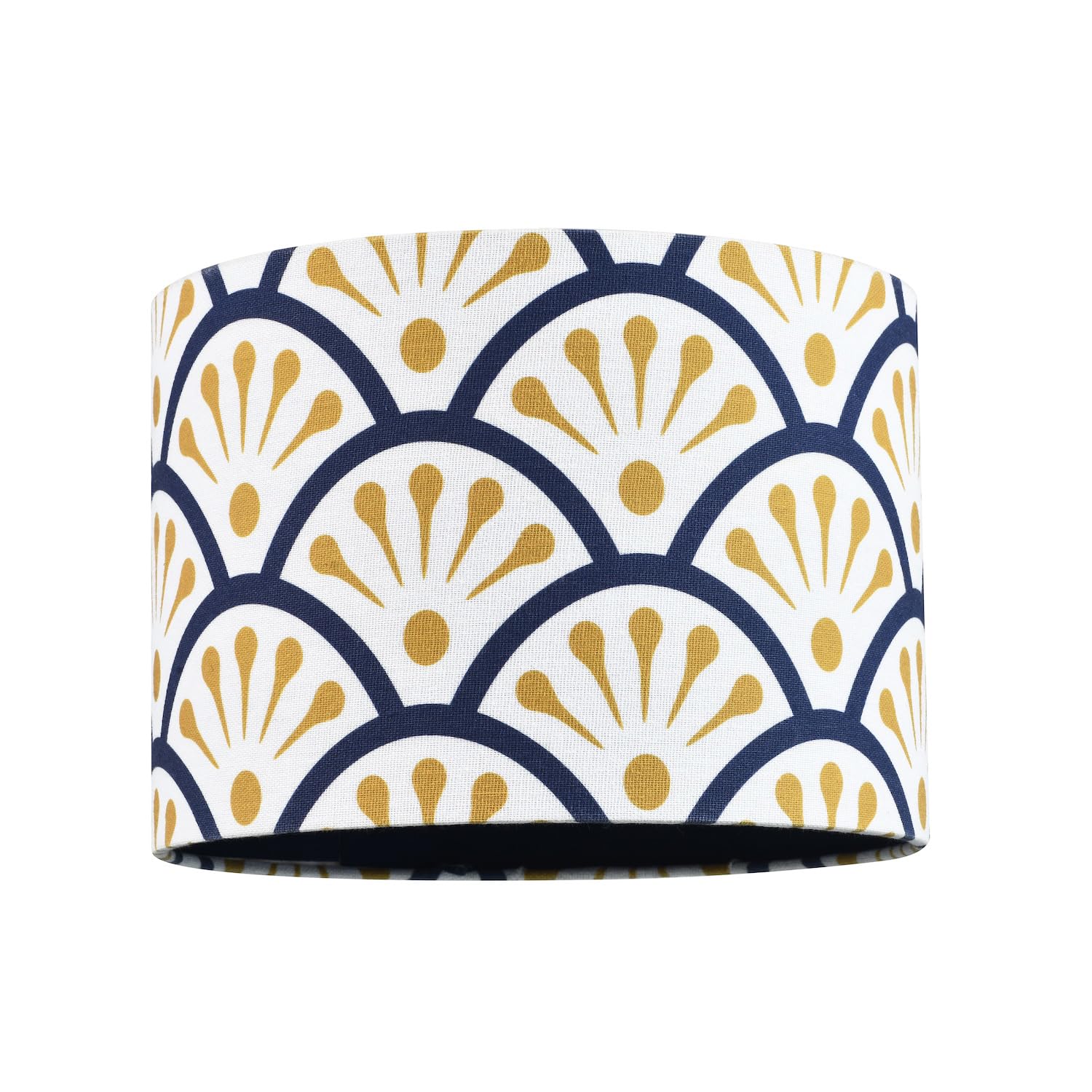 Happy Homewares Midnight Blue Unique And Sleek Moroccan Floral Designer 25Cm Navy And Ochre Drum Lampshade | 60W Maximum | 25Cm X 18Cm By