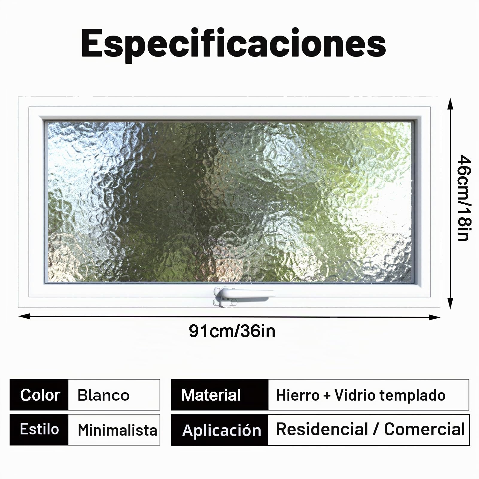 Ventana rectangular de metal, ventana giratoria 360° con cristal de seguridad y asas, ventana de ventilación empotrable para reemplazar el baño, cocina, salón, sótano (WHITE-A80 × 40)