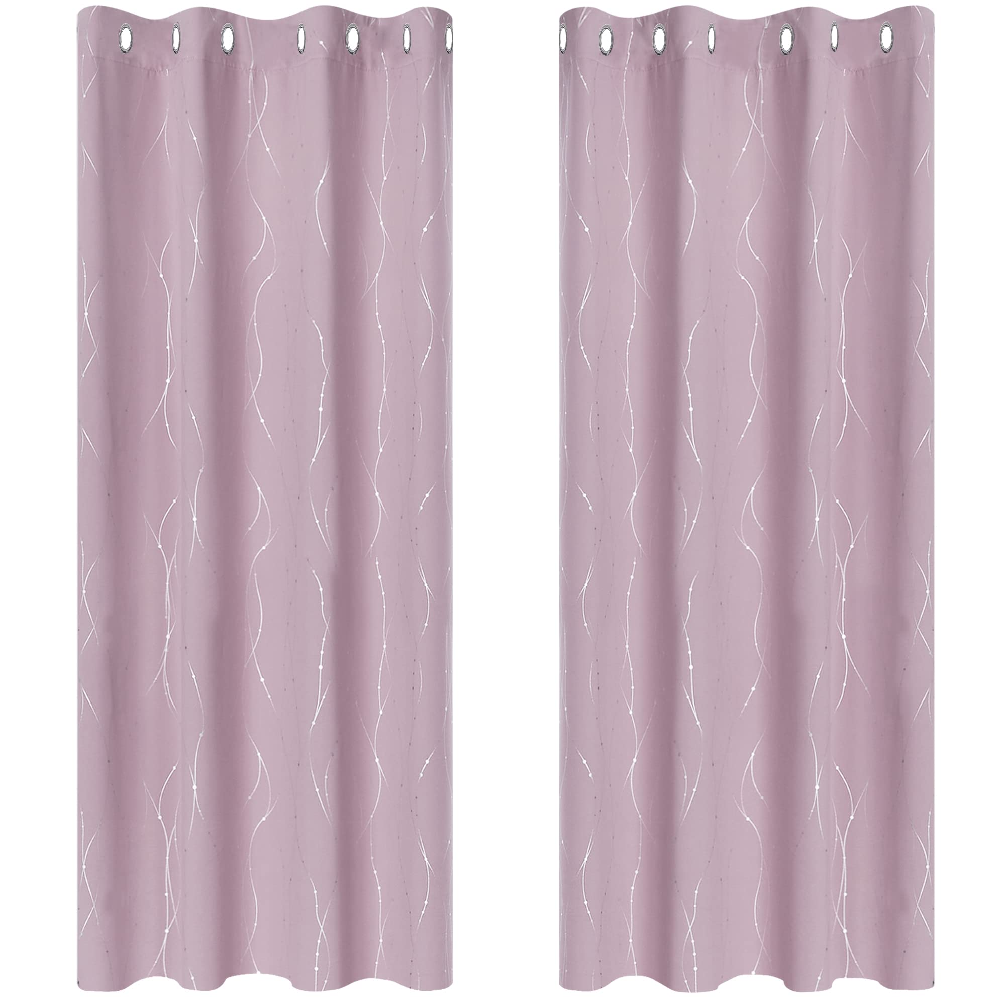 Deconovo Decorative Silver Dotted Line Foil Printed Blackout Curtains Thermal Insulated Curtains Eyelet Curtains for Baby Nursery 52 x 54 Inch Light Grey 2 Panels — view 72