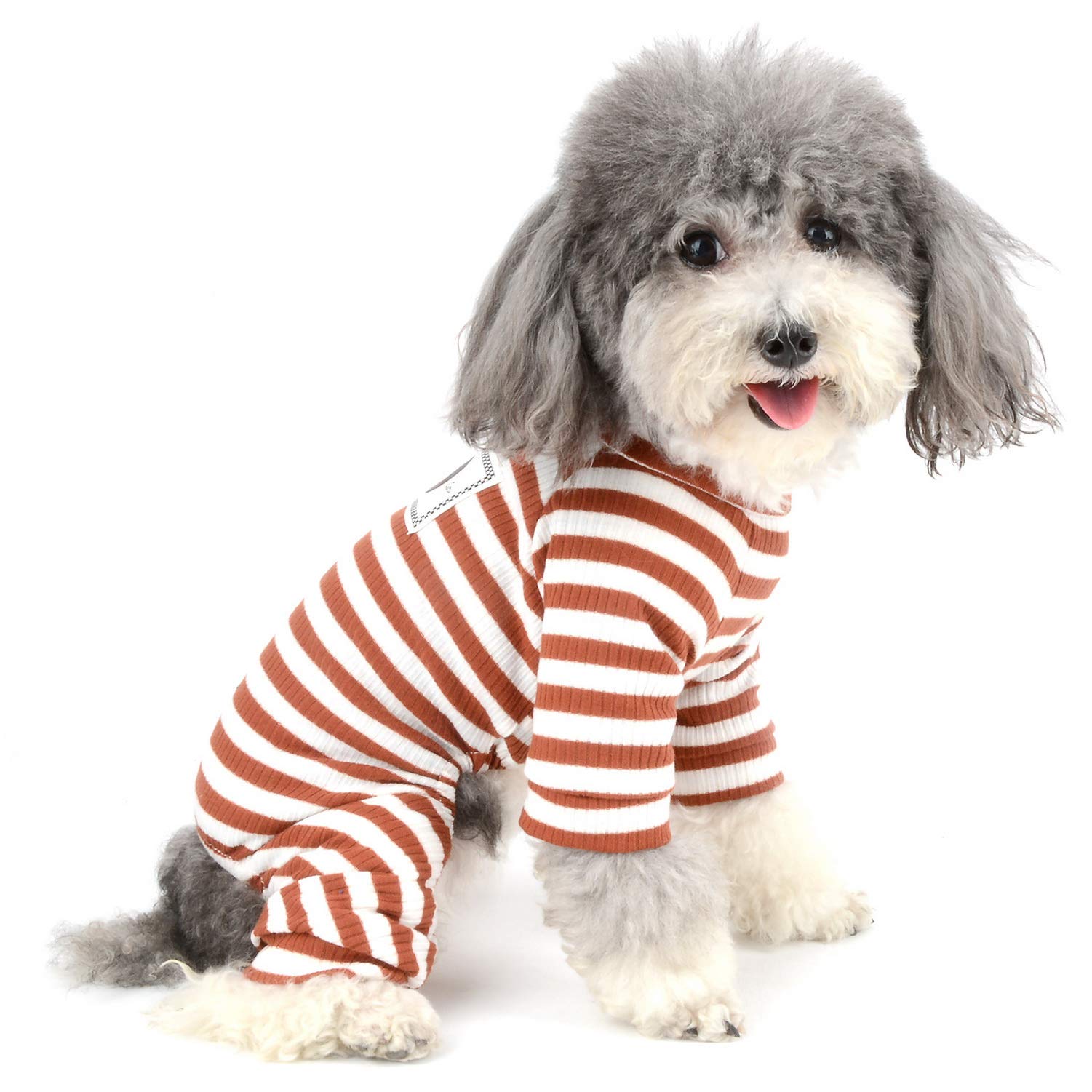 Zunea Small Dog Pajamas Outfits Soft Cotton Puppy Clothes Jumpsuit Striped Pyjamas Sleeping Bodysuit Four-Legged Overalls Apparel for Pet Dogs Cats Girl Boy Red S