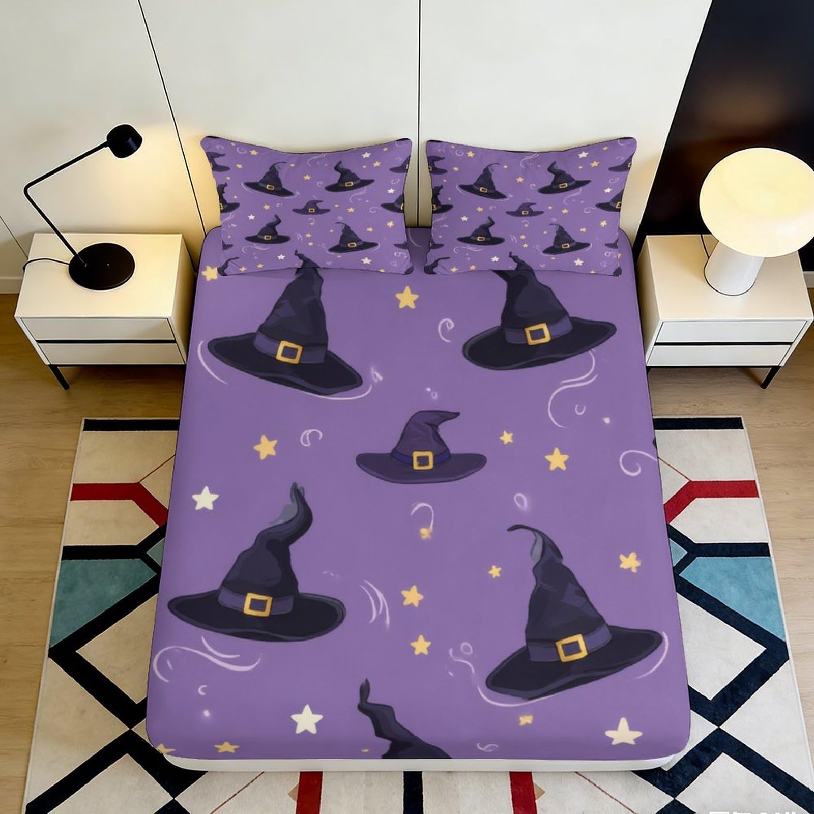 3D Printed Wizard Hat Deep Pocket Fitted Sheet Microfiber Non-Slip Elastic Hem Wizard Hat Bedroom Mattress Fitted Cover 90x200x25cm 90x200x25cm
