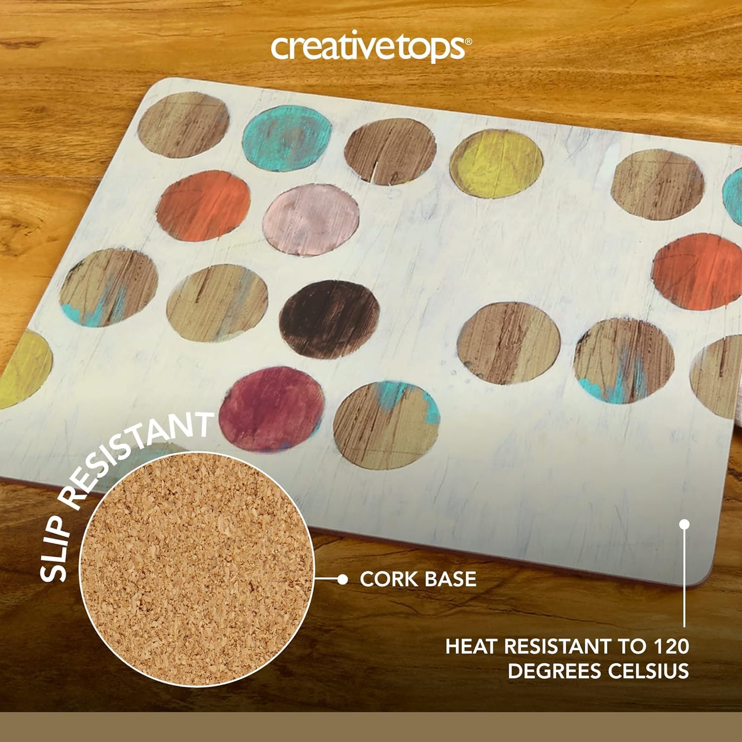 Creative Tops Retro Spot Set di 4 Tovagliette all'Americana con Dorso in Sughero, Misura Grande, in Legno, Multicolore, 4 Pezzi