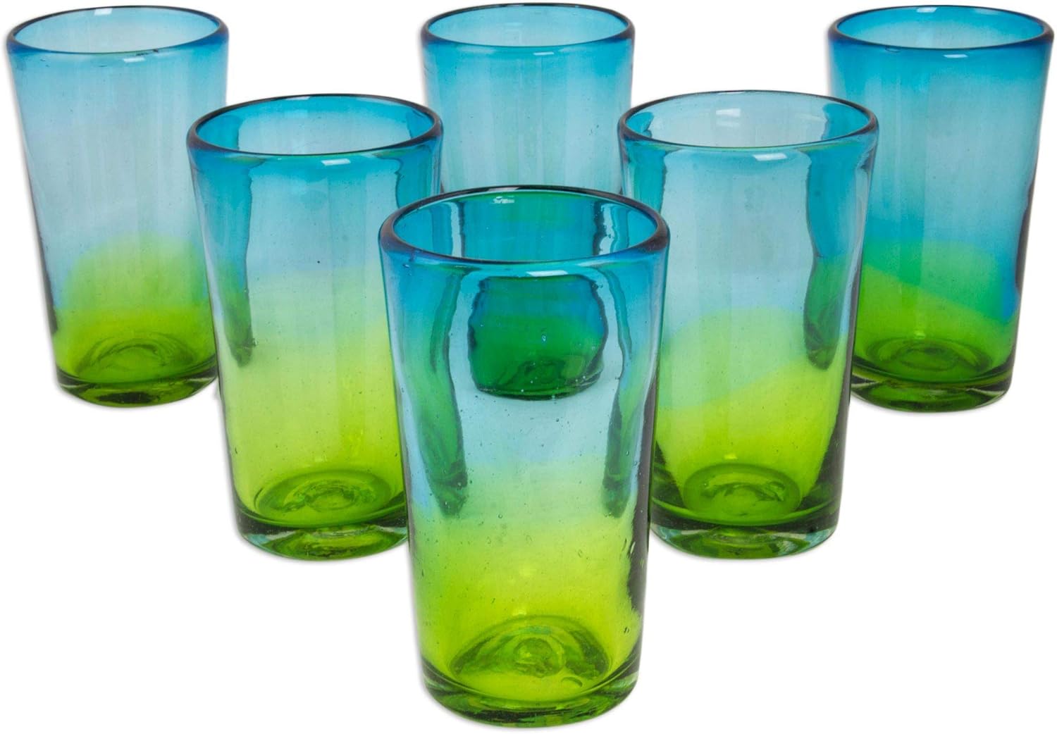 NOVICA Hand Blown Recycled Glass Blue And Green Ombre