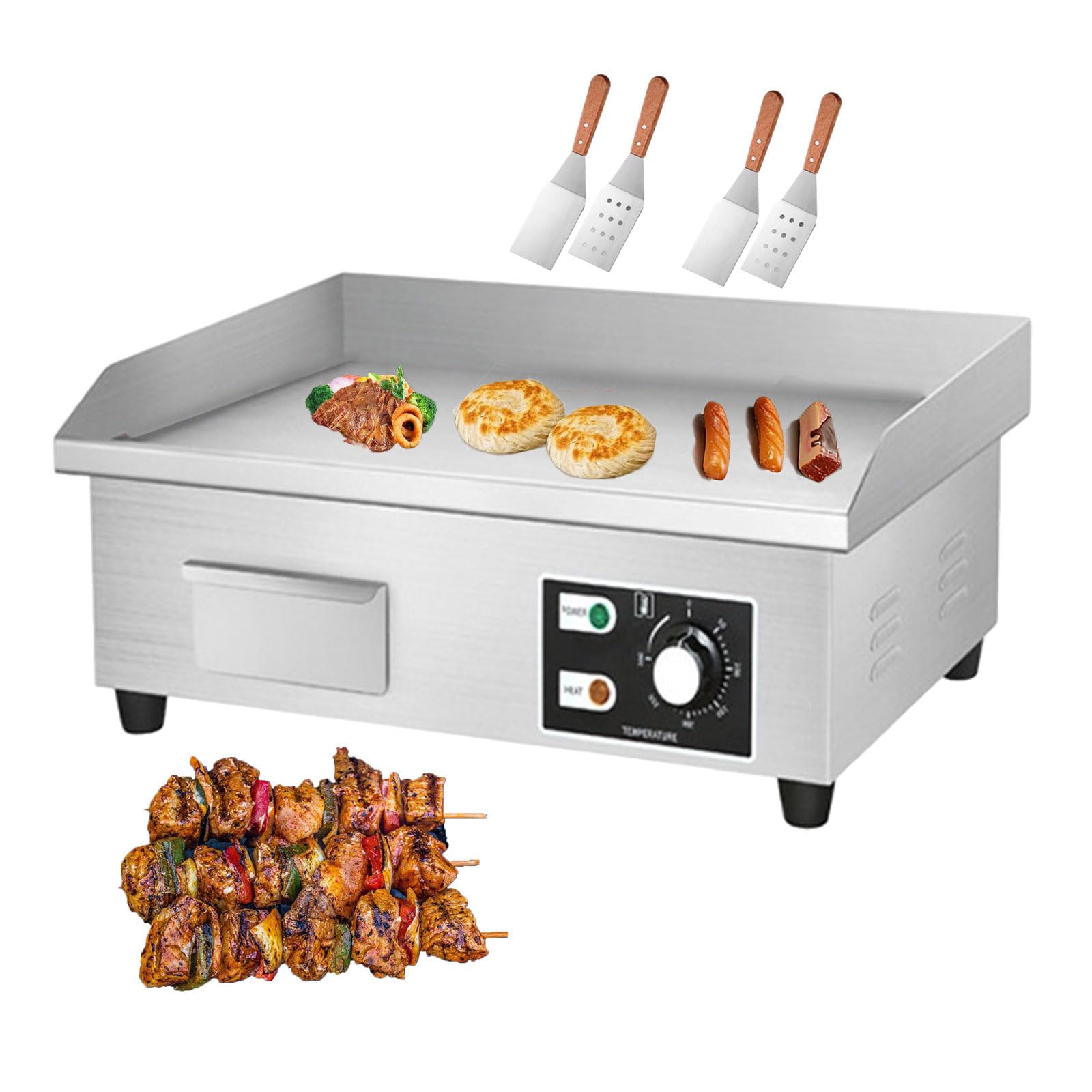 Komercyjne elektryczne patelnie i elektryczne płaskie górne grill i stal nierdzewna frytkownica stekowa bekonowa dla restauracji, zakres kontroli temperatury: 50-300 ° C (1)