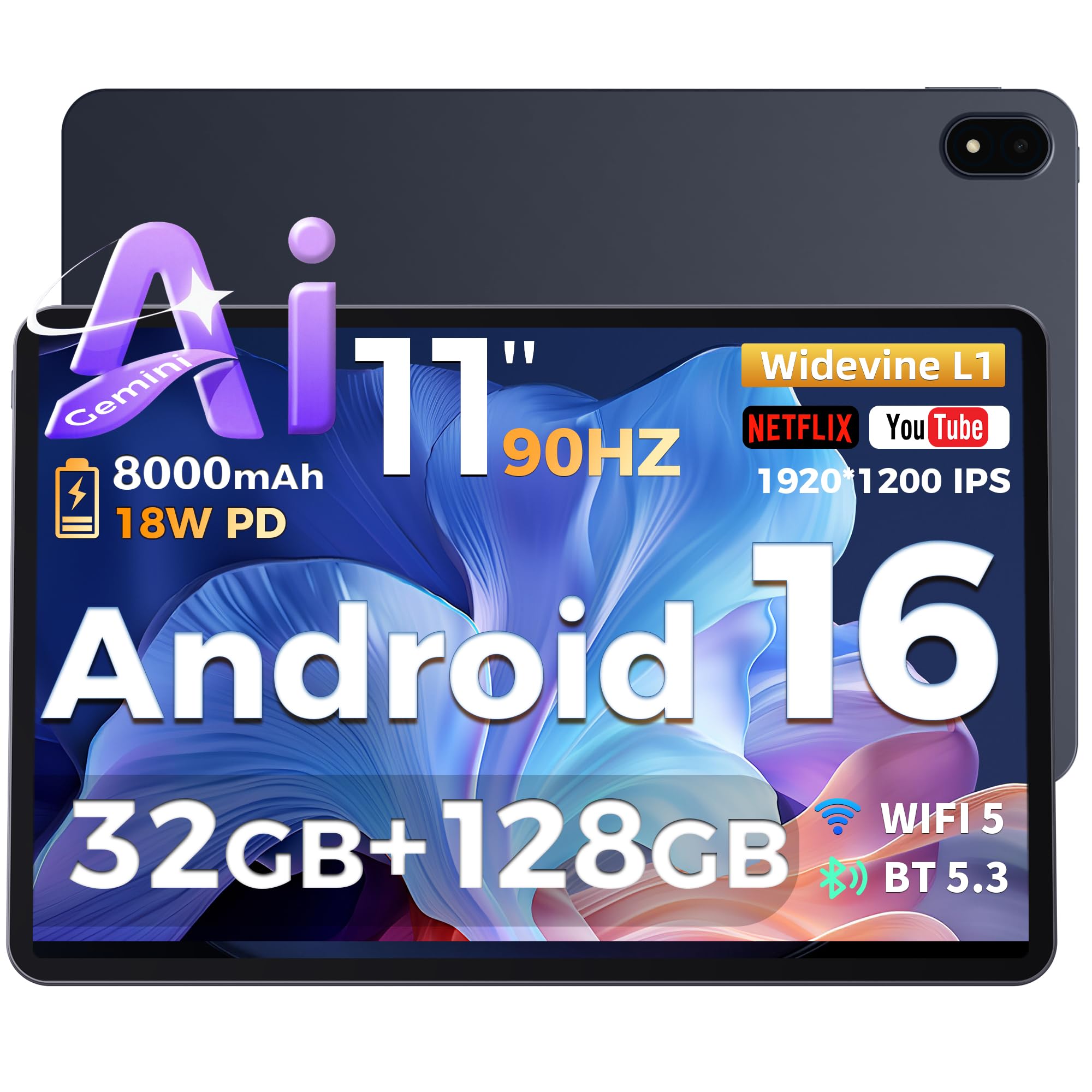 2026 Tablet 11 Zoll Android 16 Tablets, 32GB RAM+128GB ROM/1TB TF, 8000mAh Tablet Octa-Core 1920 * 1200 IPS, 5+13MP/Widevine L1/18W Schnellladung