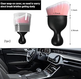 Ziciner Car Detailing Brush, Curved Soft Bristles Auto Removal Dust Collectors, Universal Vehicle Dashboard, Air Conditioner Vents etc Interior Cleaning Tool Accessory (Pink/White)