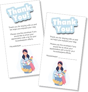 100 Motel Hotel Housekeeping Tip Envelopes for Cash or Coins, 3 1/2" x 6 1/2", Printed in Full Color on the Front Side, 24lb White Wove Stock, Dry Gummed Flap, Made and Printed in the USA