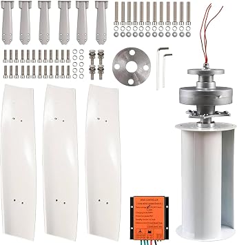 Vertical Wind Turbine Generator, 3000W-12000W 12V/24V/48V 220V, 3-Blade Helical Maglev with MPPT Controller, for Home Farm Use
