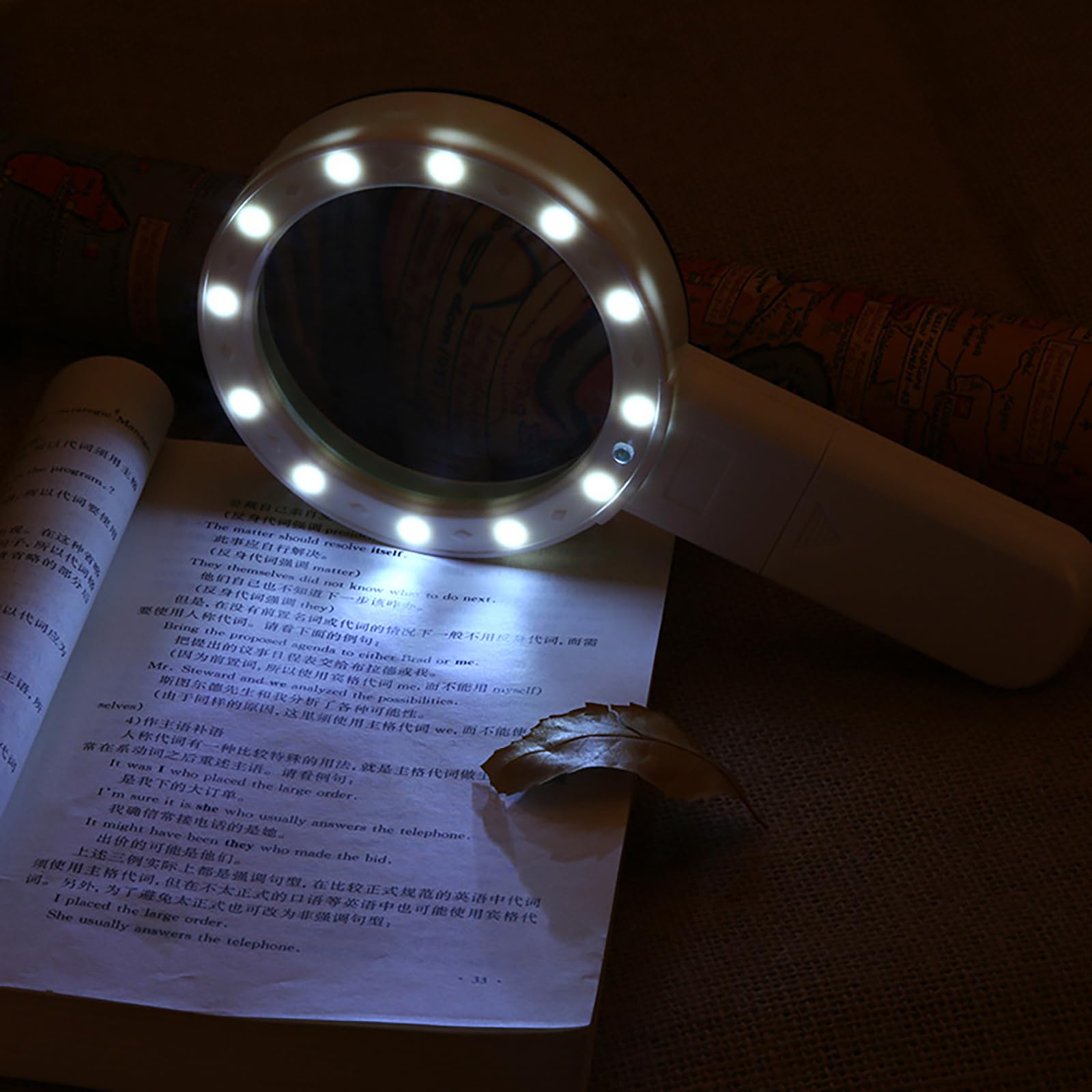 10X Handheld Magnifying Glass With 12 LED Lights - Large Illuminated Magnifier For Seniors, Reading, Macular Degeneration, Jewelry & Inspection