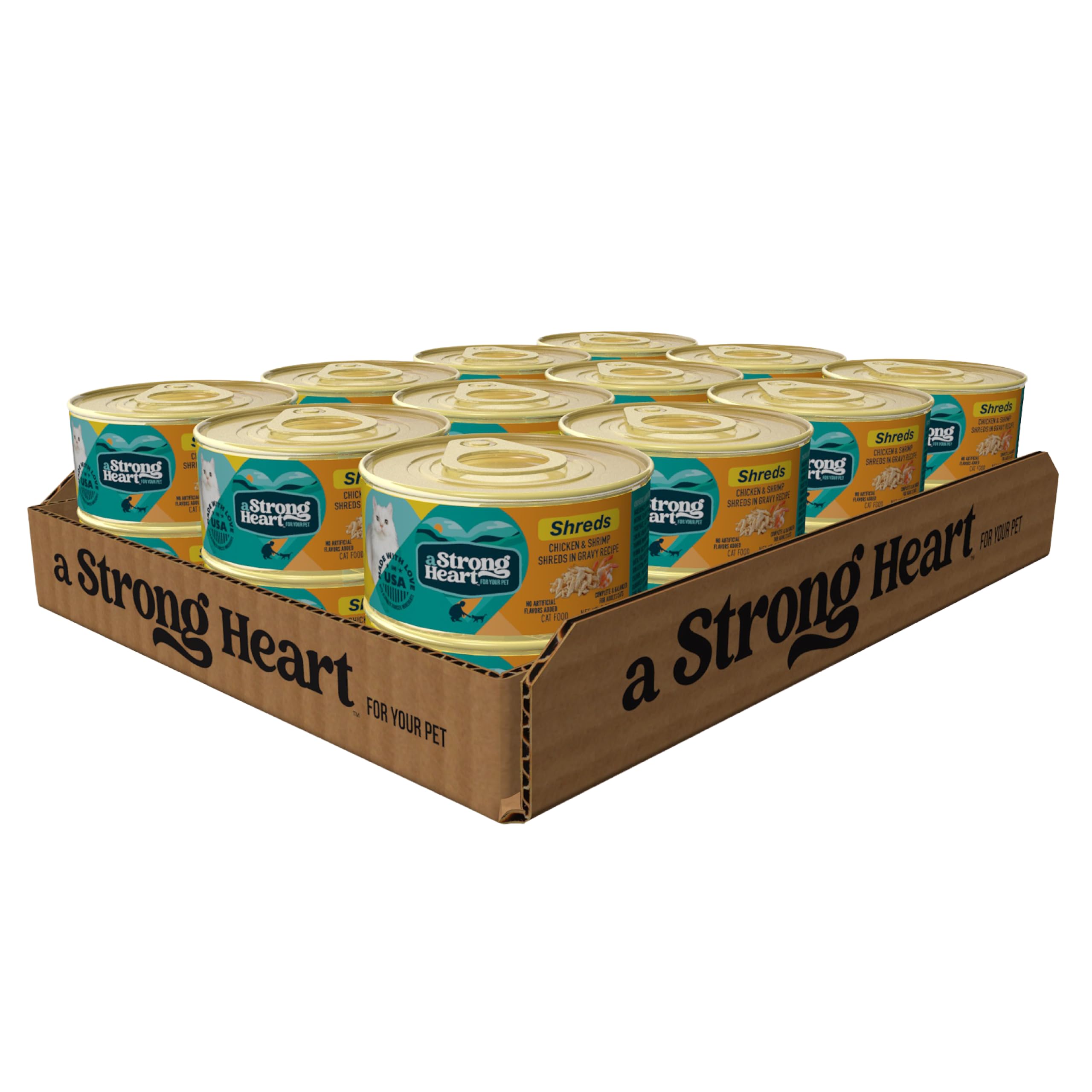 A Strong Heart Cat Food, Chicken &amp; Shrimp Shreds in Gravy, 3oz, 24pk