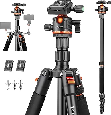 Victiv 200cm Kamera Stativ, Tragbares Stabiles Reisestativ, 2-in-1 Dreibein Stativ, Einbeinstativ mit 360° Panorama Kugelkopf für DSLR Canon Nikon Sony, Aluminium Camera Tripod, Stative für Smartphone