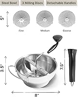 Vista 7 de Molino de alimentos de acero inoxidable con asas desmontables – Molino de manivela para comida de bebé, salsa de tomate y puré de papas – Incluye 3