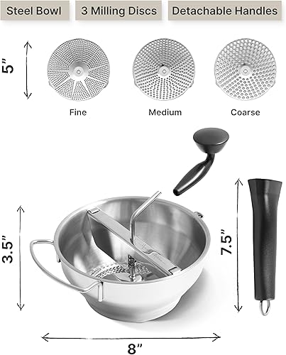Miniatura 5 de Molinillo de alimentos de acero inoxidable con asas desmontables, molinillo de manivela para alimentos para bebés, salsa de tomate y puré de papas,