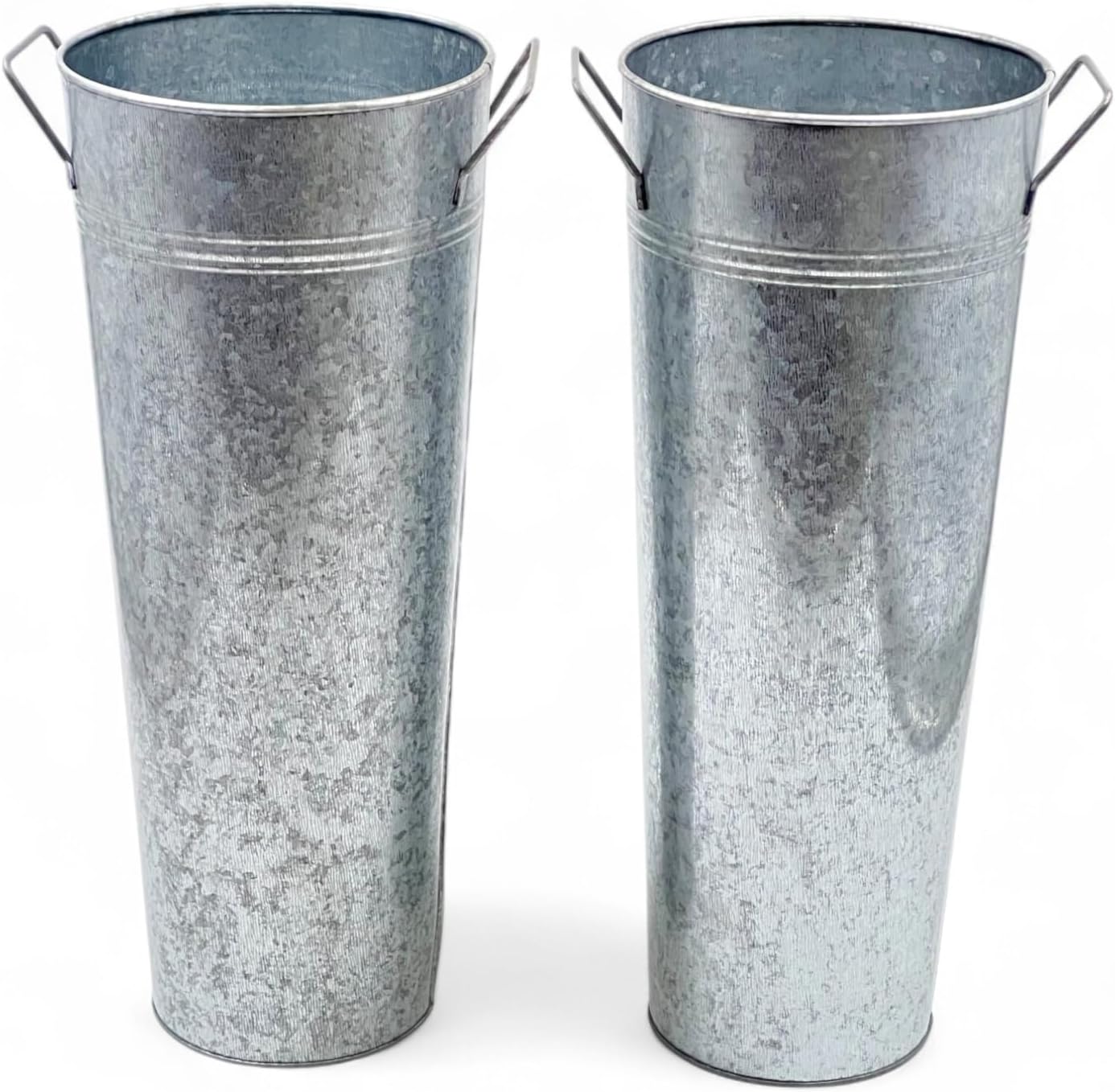 Hosley Set of 2 Galvanized French Bucket with Handles & PVC Liner, 6" Dia x 15" H for Weddings, Parties, Country Picnics, Floral Arrangements, Tableware Storage, or Gardens - Rustic Farmhouse Décor