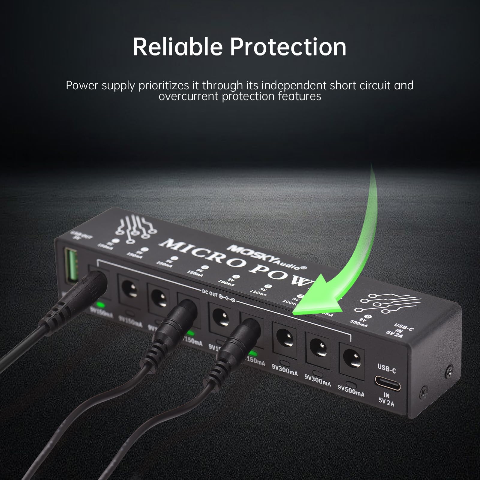 Btuty Alimentatore per Chitarra Ricarica di Strumenti Musicali A 10 Canali con Protezione da Cortocircuito Indipendente Indicatore LED 9 Uscite Dc E 1 Uscita USB per Effetti A Pedale Chitarra Altri
