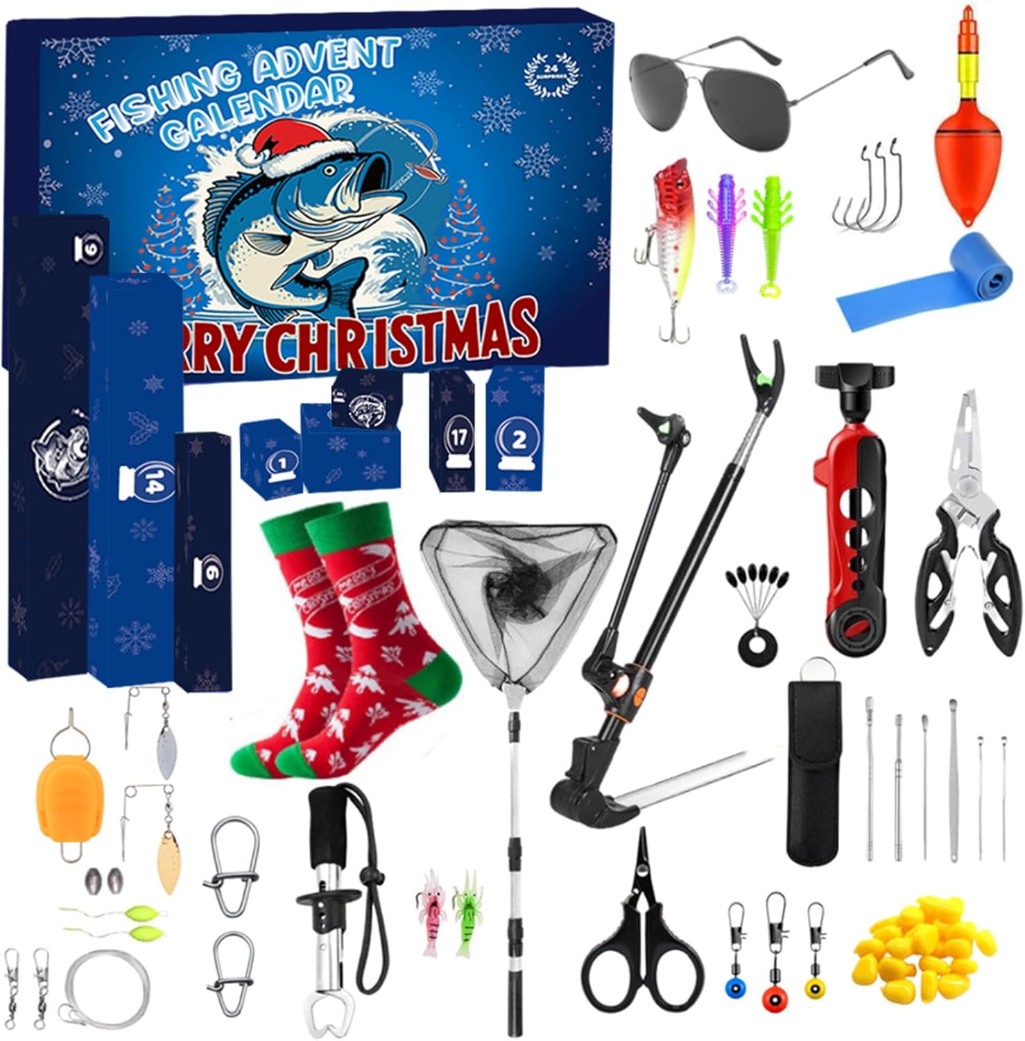 Fishing Advent Calendar 2025 24 Days Christmas Countdown Calendar with Fishing Tackle Gear for Fishermen Adults Teen Boys Holiday Idea