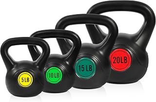 Fitvids 4-Piece Kettlebell Set (5lb, 10lb, 15lb, 20lb) - Durable HDPE Wide Grip for Home Strength Training