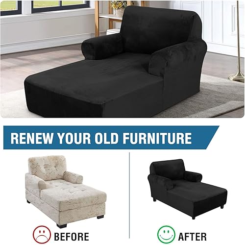 Vista 6 de H.VERSAILTEX Funda de Chaise Lounge de Terciopelo de Alta Elasticidad Funda de Silla Chaise para Sala de Estar Fundas Suaves para Chaise con Brazos
