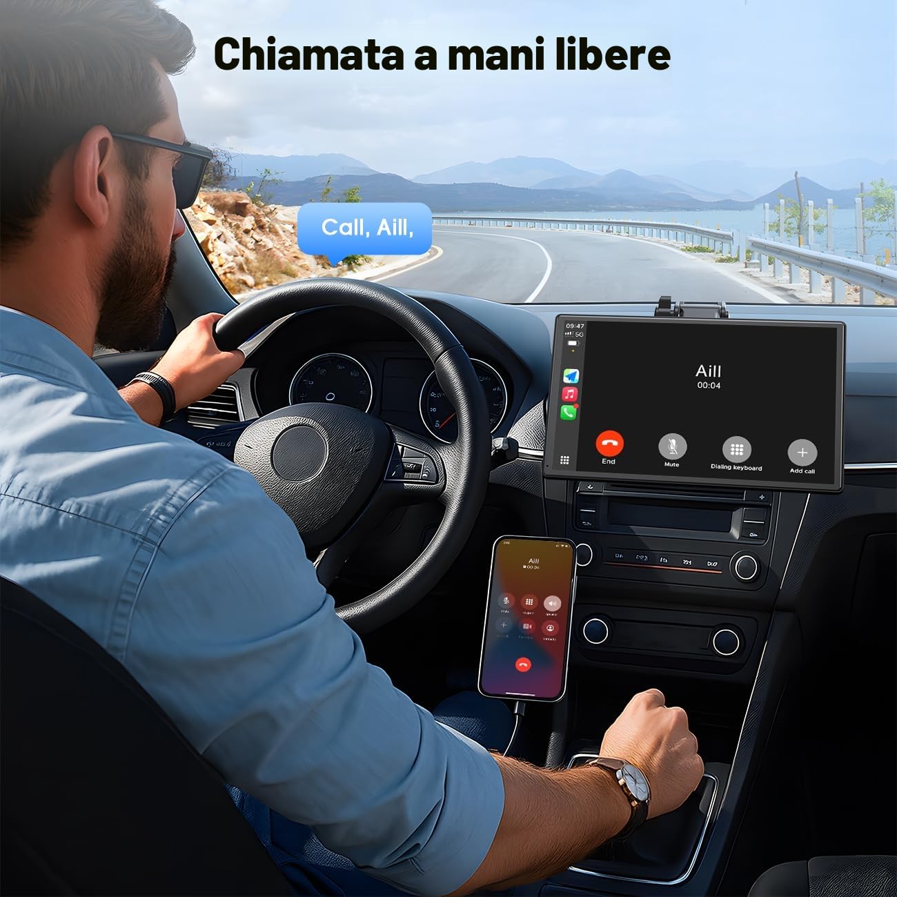 LAMTTO Carplay Wireless Schermo per Auto Portatile CarPlay e Android Auto, 9 Pollici Autoradio Senza Fili Stereo Car Play con Bluetooth/Navigazione/Assistente Vocale/Mirror Link/FM/AUX