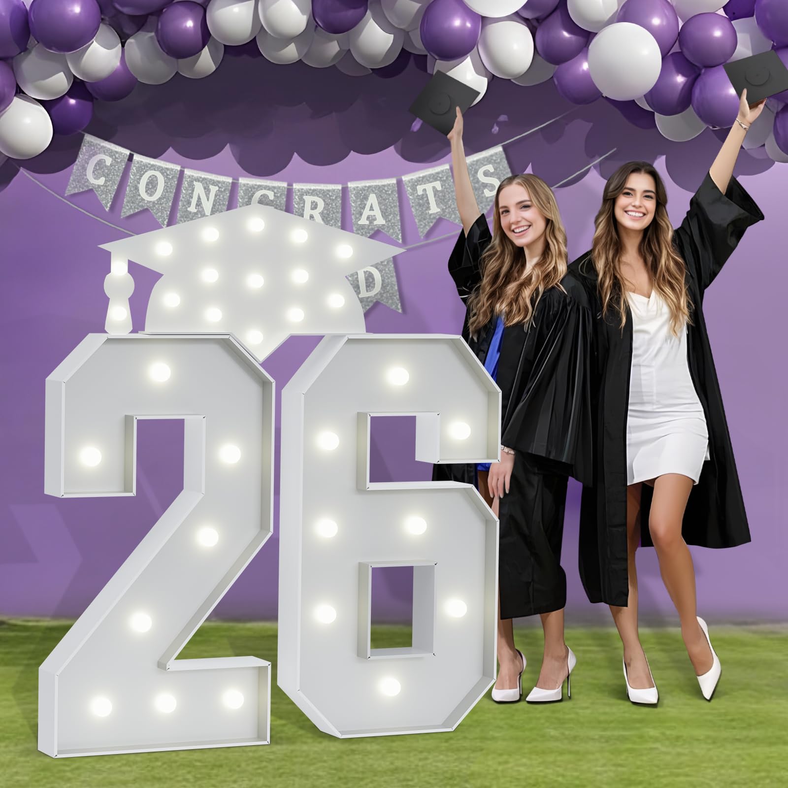 Photo 1 of ****USED***Graduation Decorations Class of 2026 3FT: Marquee Light up Numbers 26 Large Party Decor Graduate Ornaments Balloon Number Sign Kindergarten Preschool Senior High School College Pre-cut Foam Board
