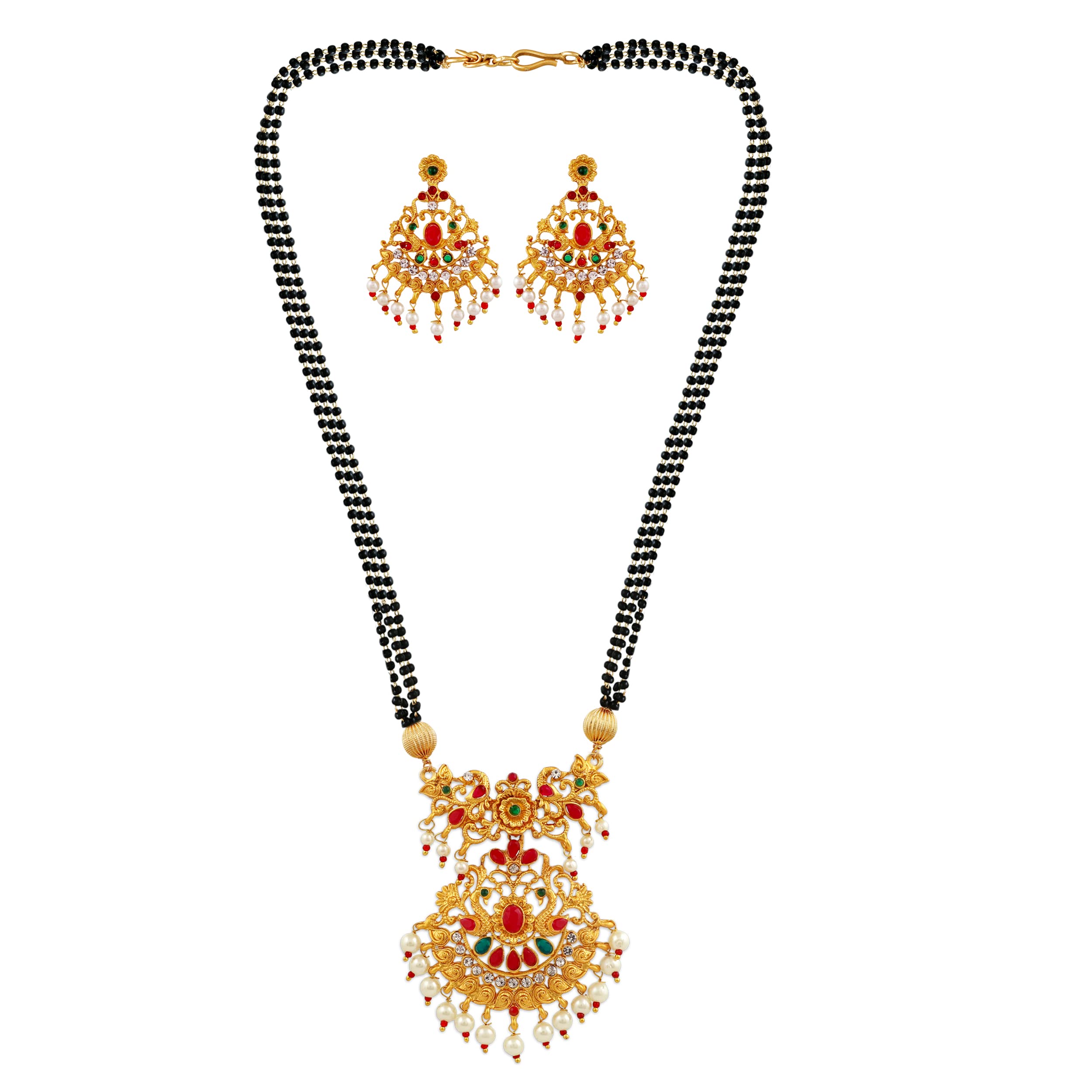 Mansiyaorange Traditional South Indian Temple Pendant With Earring Black Beads Golden Mangalsutra/Nallasupallu For Women (B0BDGGP4B1) Amazon Price History, Amazon Price Tracker
