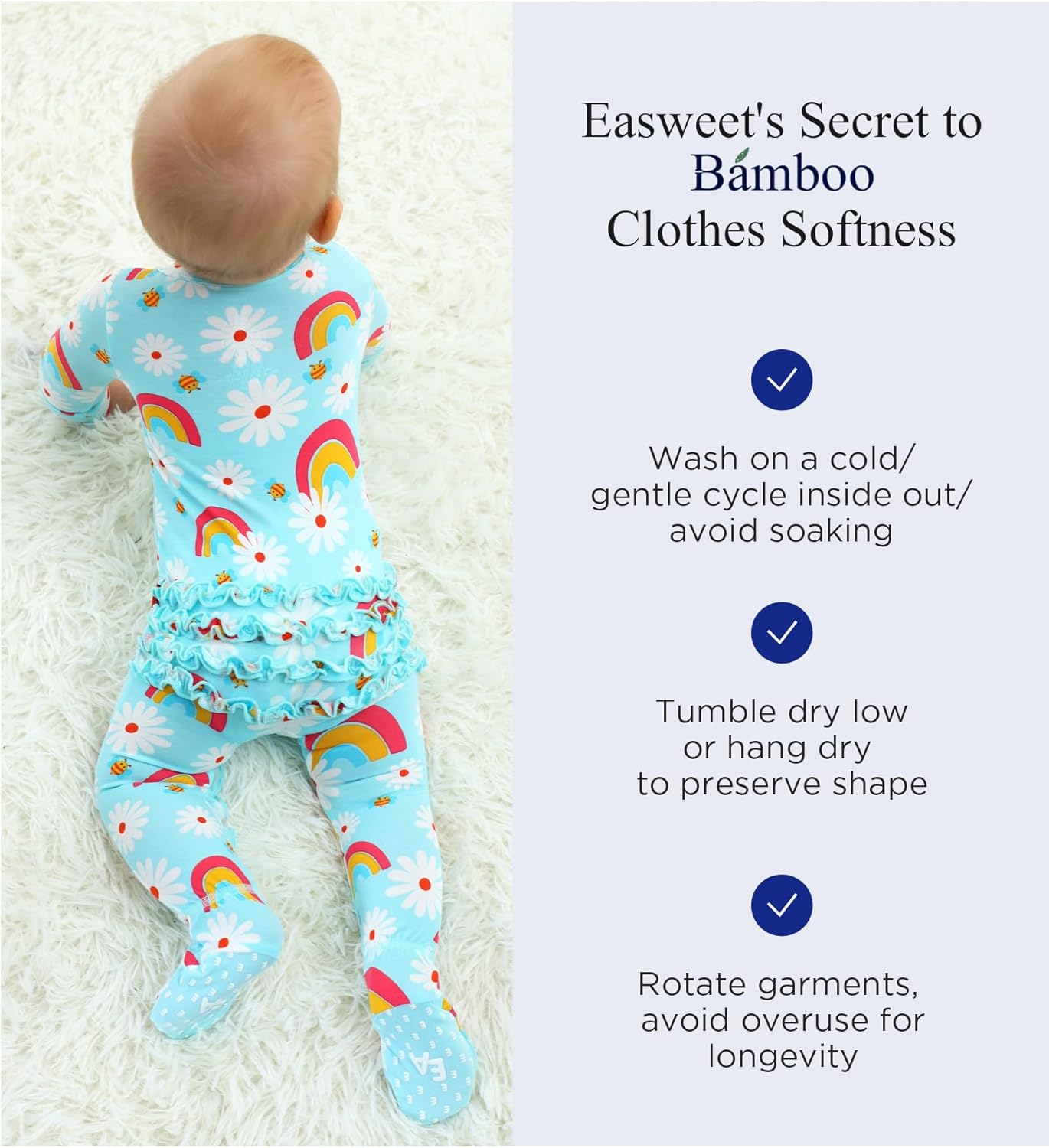 Bamboo Viscose Baby Girl Footie Pajamas, Newborn Sleepers Infant Onesie, 2-Way Zipper Footed Pjs - Image 5