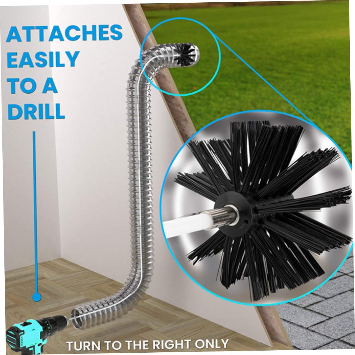 Flexible Chimney Cleaning Brush Kit 610mm with 4 Nylon Rods and 1 Lint Remover Head for Dryer Vent and Fireplace Pipe Maintenance