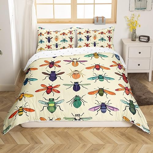 Miniatura 3 de Erosebridal Juego de ropa de cama de escarabajos de acuarela, funda de edredón de reptiles coloridos para niños, adolescentes, niños y niñas, funda