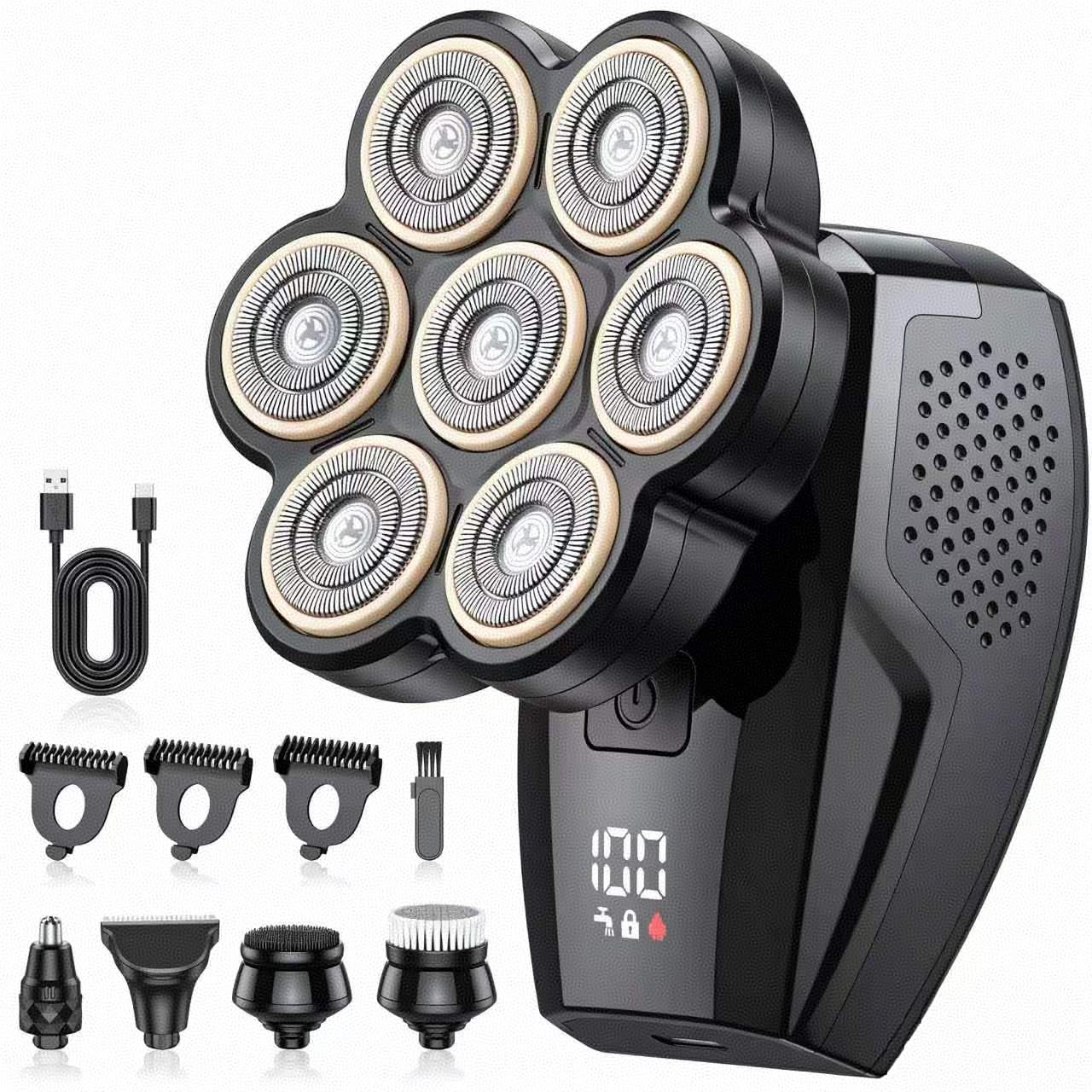 Head Shavers for Bald Men, 7D Electric Razor 10000 RPM High-Speed Mens Head Shaver, LED Display & IPX7 Waterproof for Wet/Dry Use, Fast Rechargeable Shaving Grooming Kit(Latte-Brown)