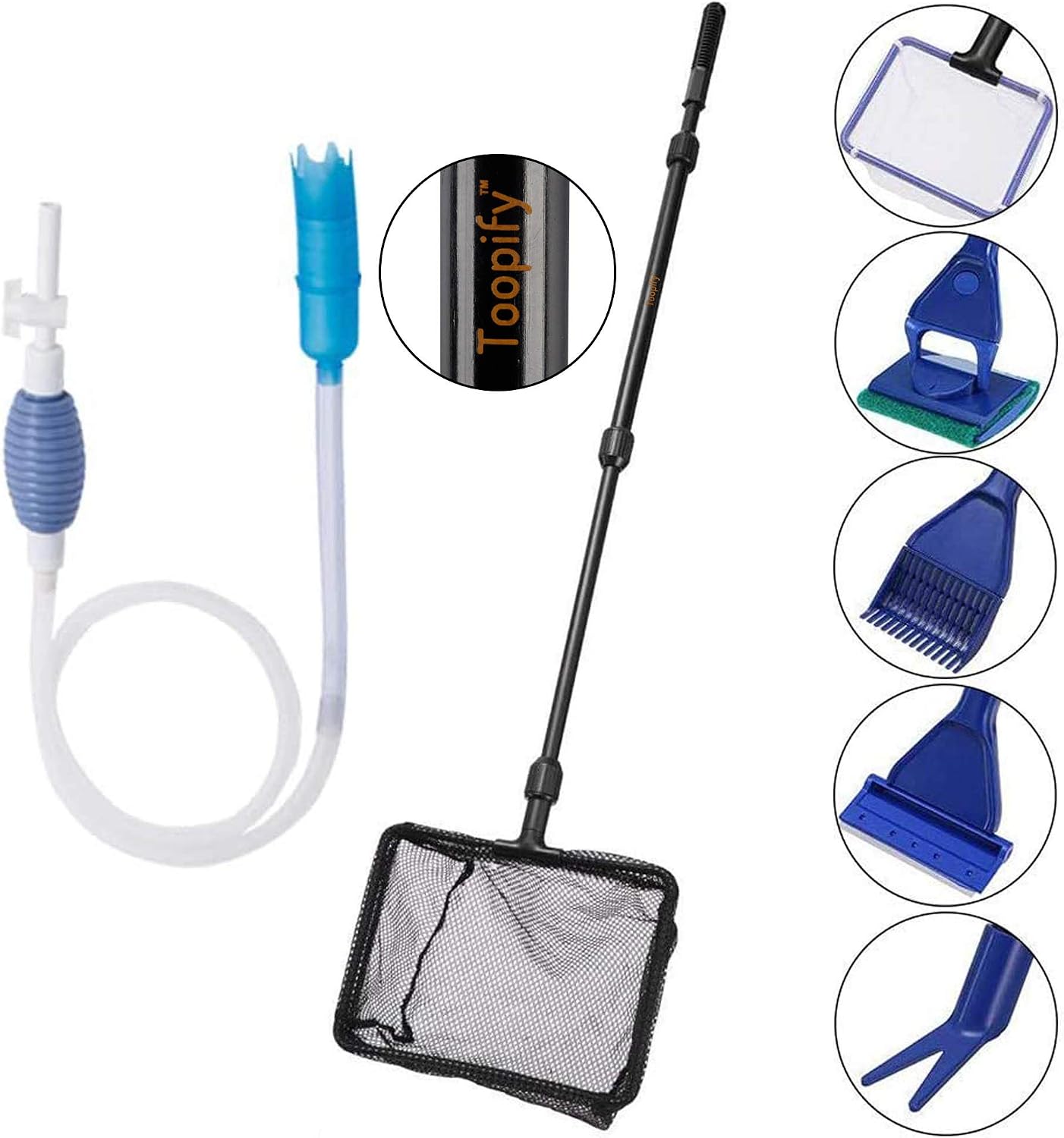 Toopify Aquarium Fish Tank Cleaning Tools, 7 in 1 Adjustable Cleaning Kit & Fish Tank Gravel Cleaner Siphon for Water Changing and Sand…